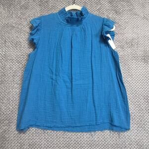 Anthropologie Stark X Gauzy Cotton Top Women Medium Blue Ruffle Sleeve Boho